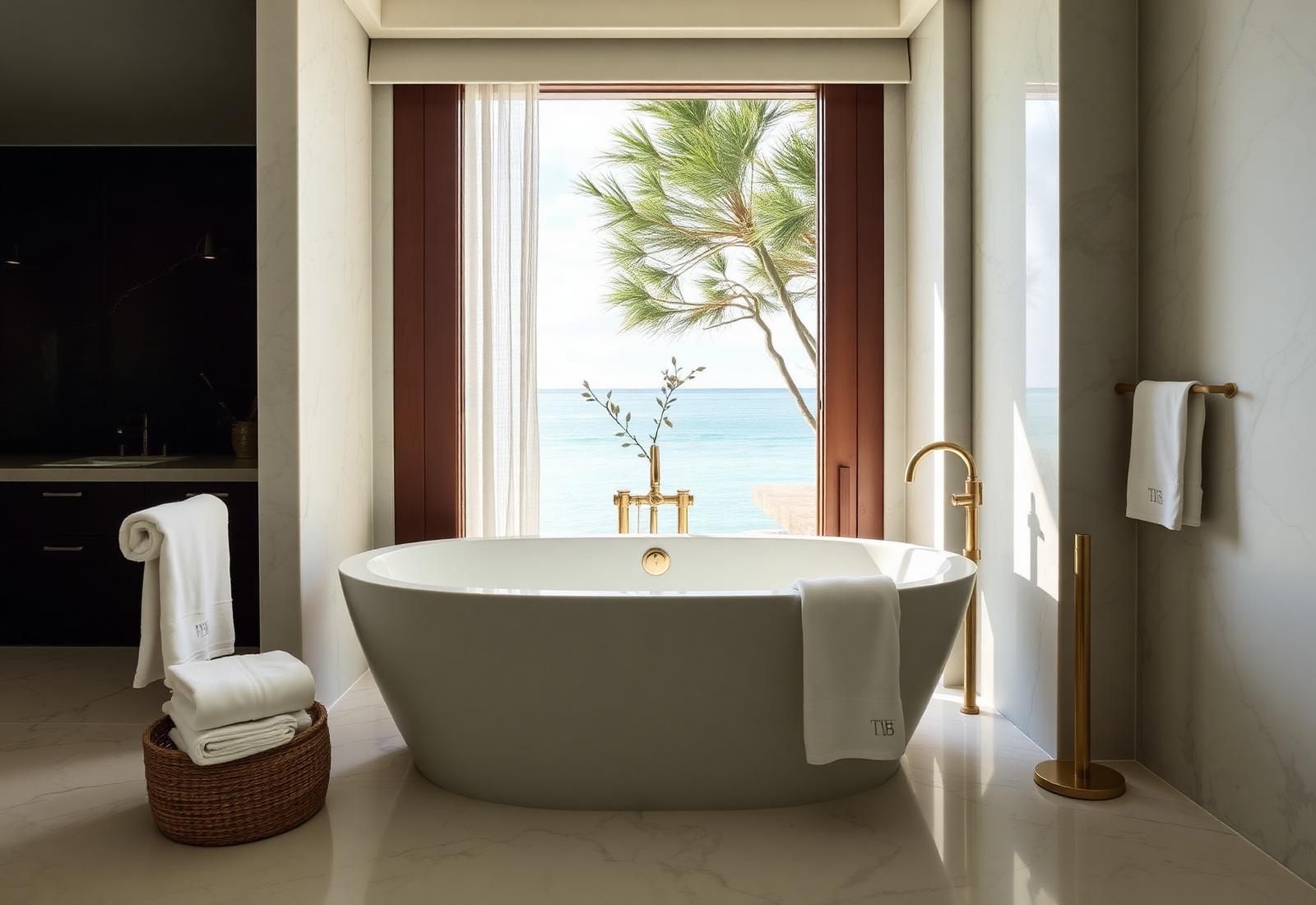 Marble bathroom with freestanding tub